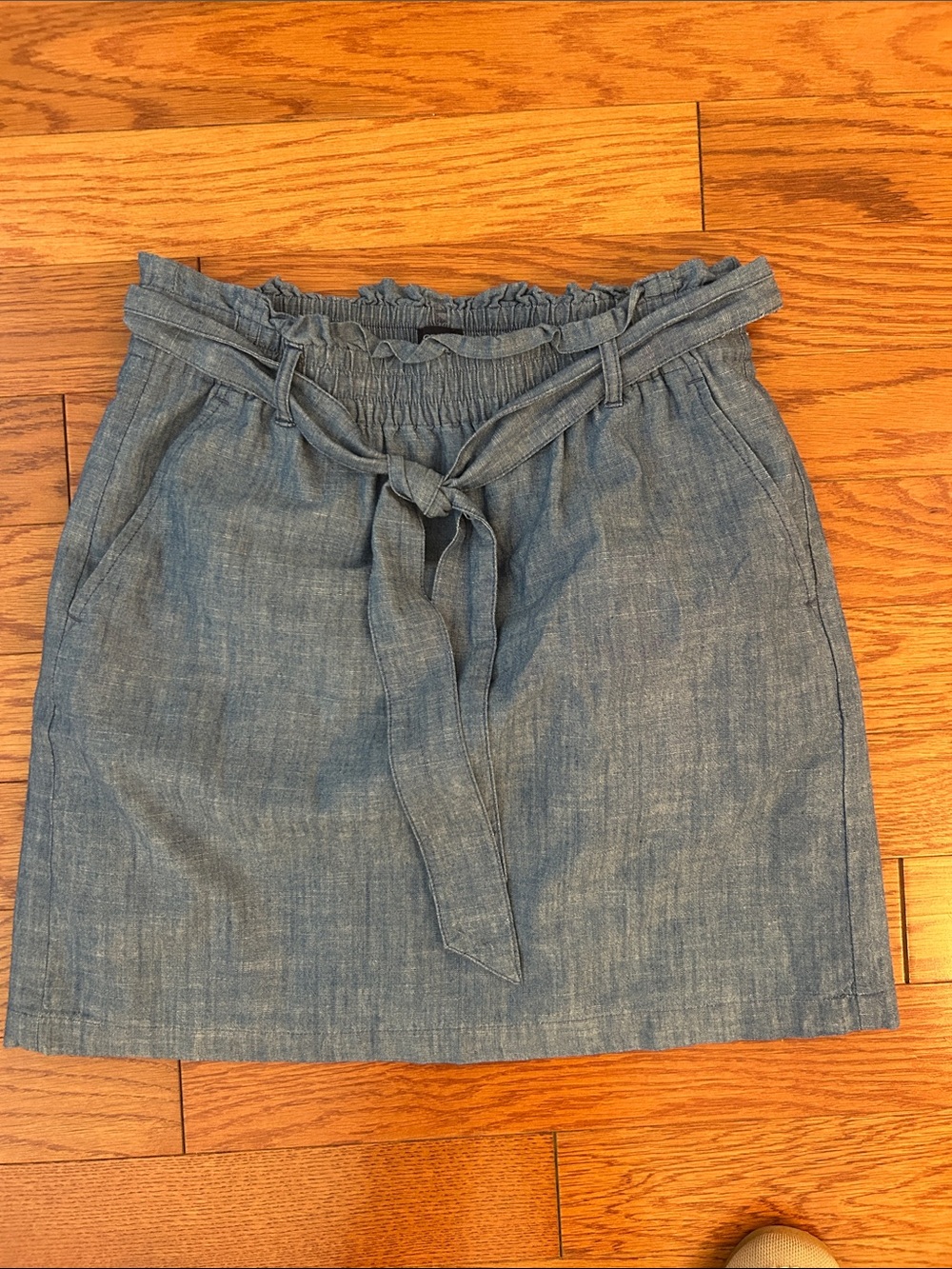 Chambray Paperbag Waist Skirt with Tie Belt - Blue
